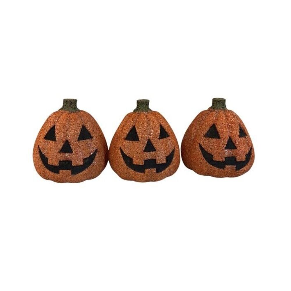 3 Vtg 8” Seasons Lighted‎ Melted Plastic Popcorn Pumpkins - Tested And Works